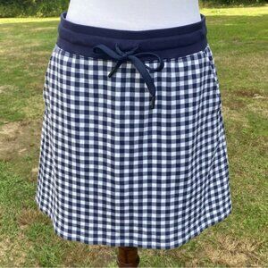 DRAPER JAMES SKIRT MINI NAVY BLUE WHITE GINGHAM TIE WAIST POCKETS SIZE S